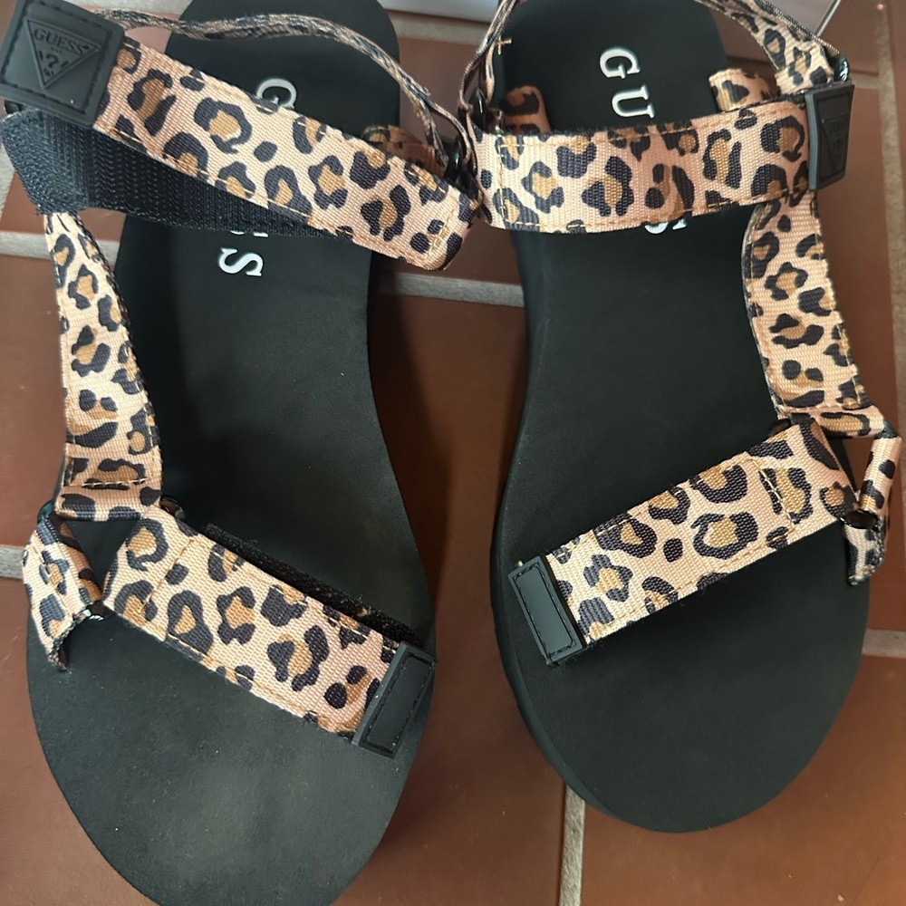 GUESS Animal Print Sandals - Black and Brown